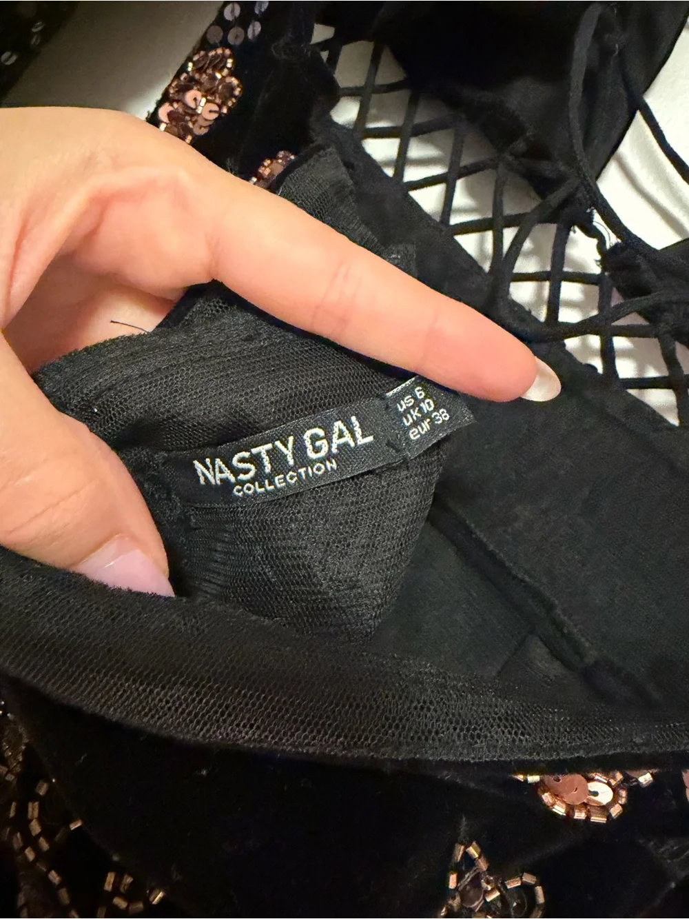 Nasty Gal Black Velvet Floral Embroidered Deep V Jumpsuit - Picture 5 of 8